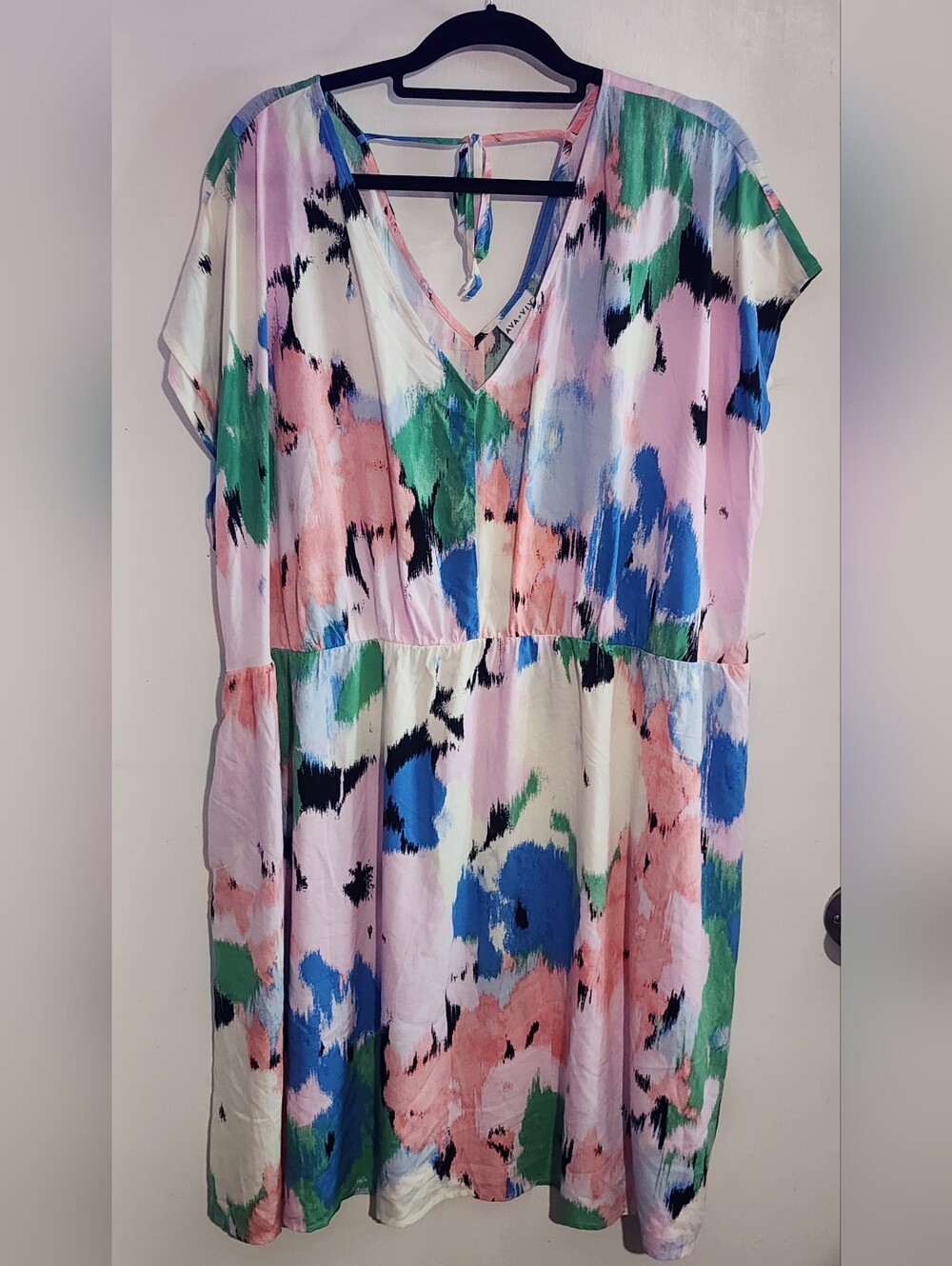 Ava & Viv Pastel Watercolor V-Neck Midi Dress NWT